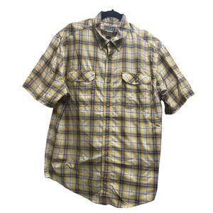 Duluth Trading Co Mens Short Sleeve Yellow Plaid Button‎ Down Shirt Size Large